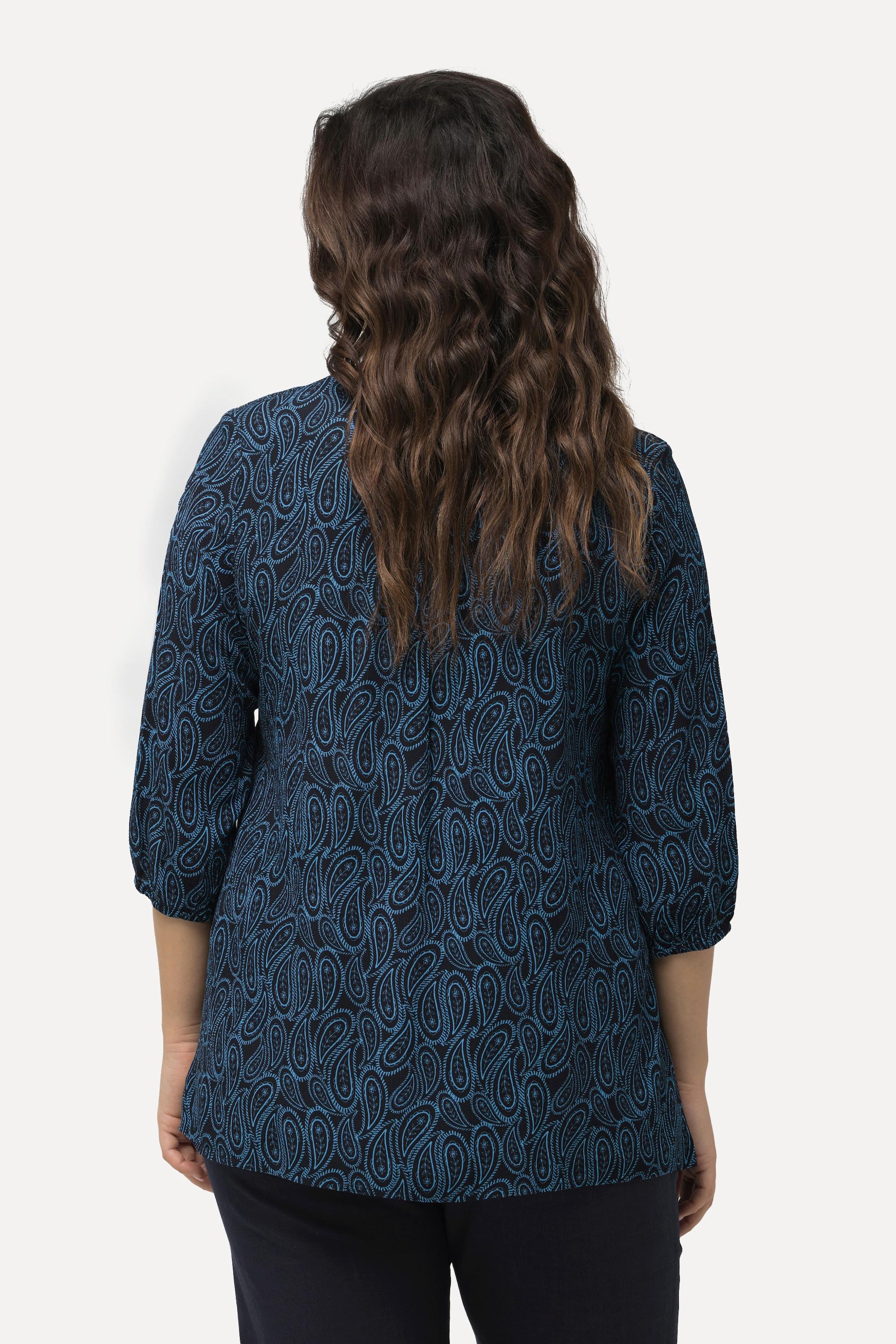 Ulla Popken Blusa Smockata Linea A Scollo Rotondo Maniche 3/4  