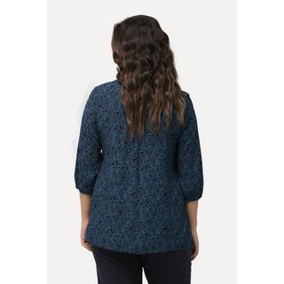 Ulla Popken  Blouse smockée avec encolure ronde et manches 3/4. Ligne A 