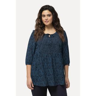 Ulla Popken  Blouse smockée avec encolure ronde et manches 3/4. Ligne A 