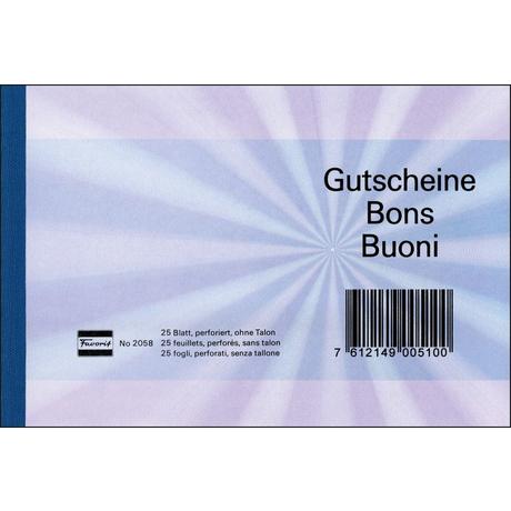 Favorit FAVORIT Gutscheine D/F/I A6 2058 BLAU blau 25 Blatt  