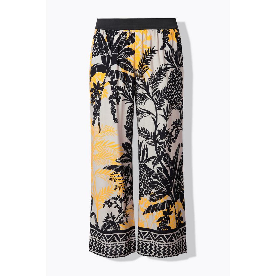 Ulla Popken Hose weites gerades Bein Palmen Elastikbund  