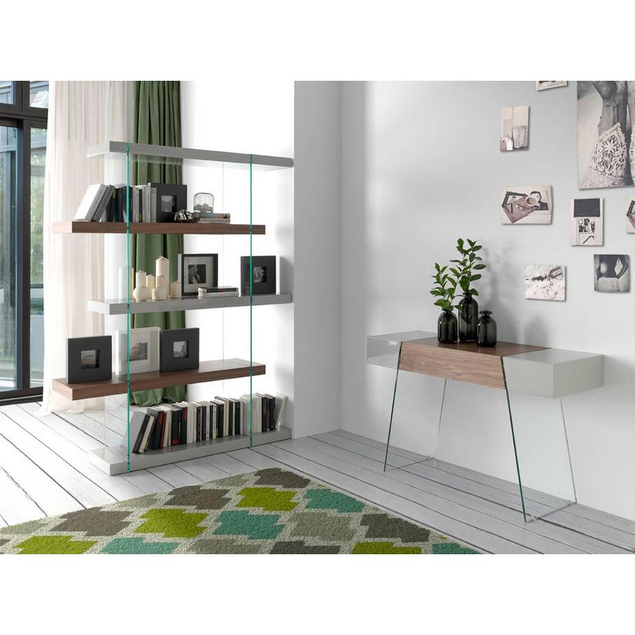 ANGEL CERDA  Rechteckiger Konsolentisch ausem Holz, Walnuss und gehärtetem Glas 