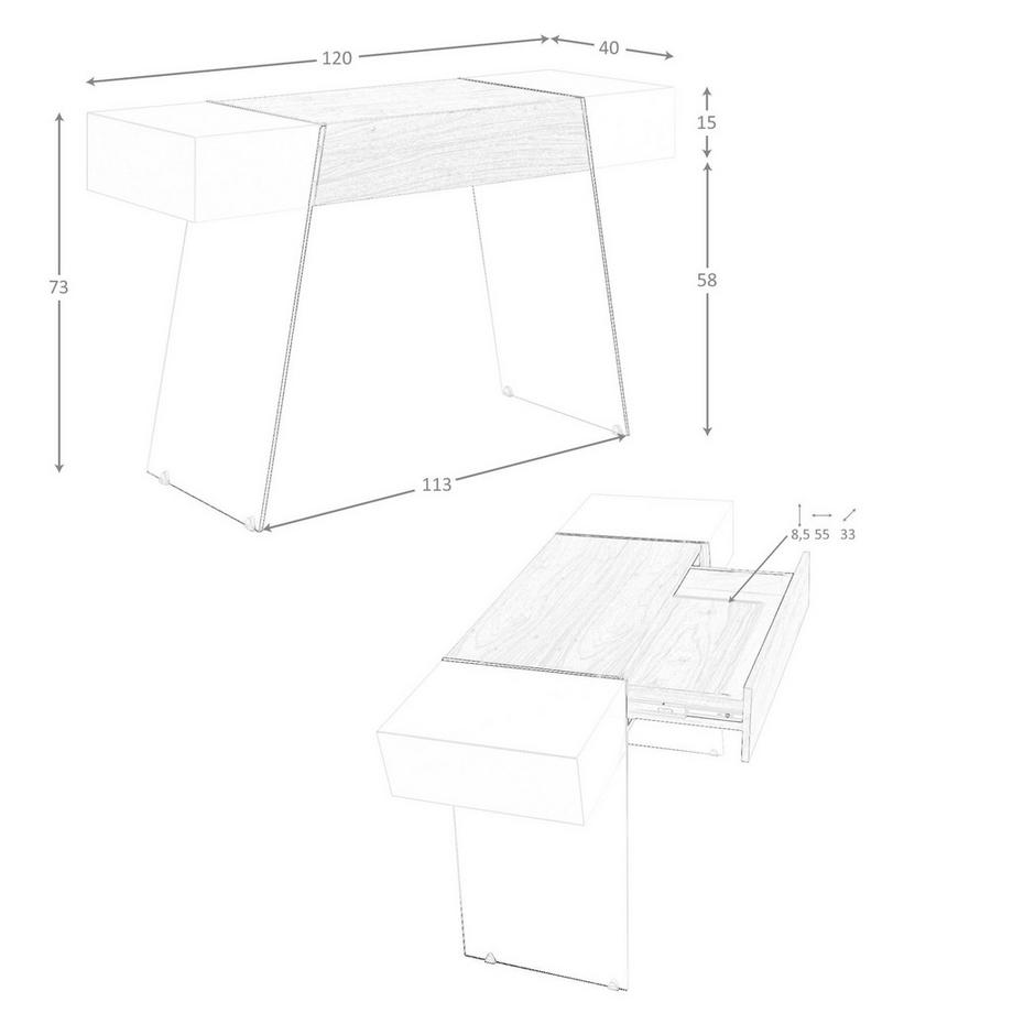 ANGEL CERDA  Rechteckiger Konsolentisch ausem Holz, Walnuss und gehärtetem Glas 