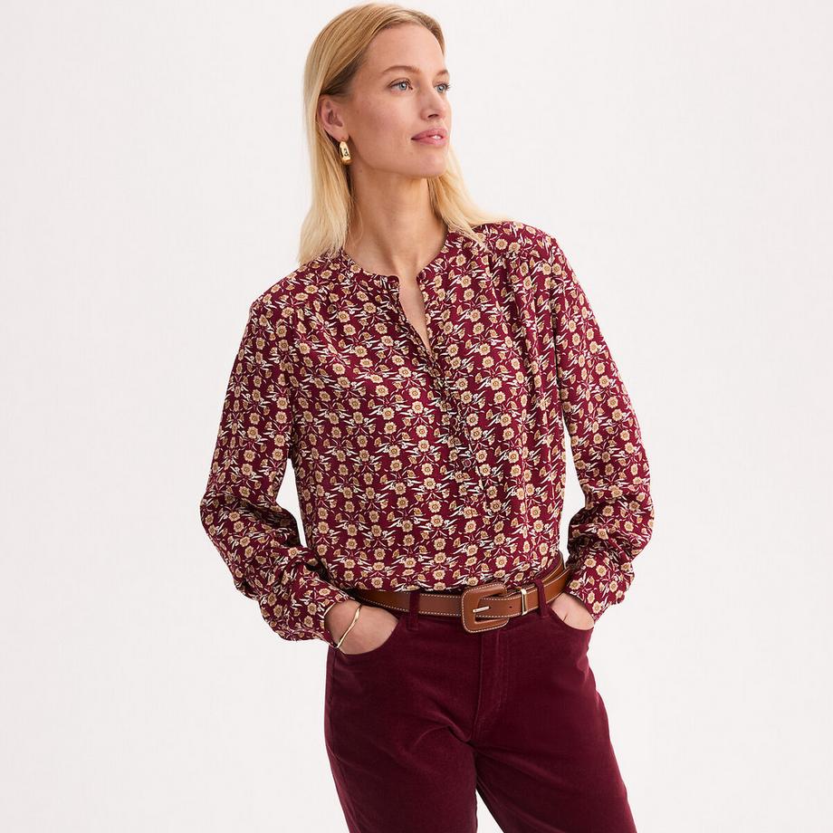 Blouse col tunisien imprimé floral manches longues en viscose