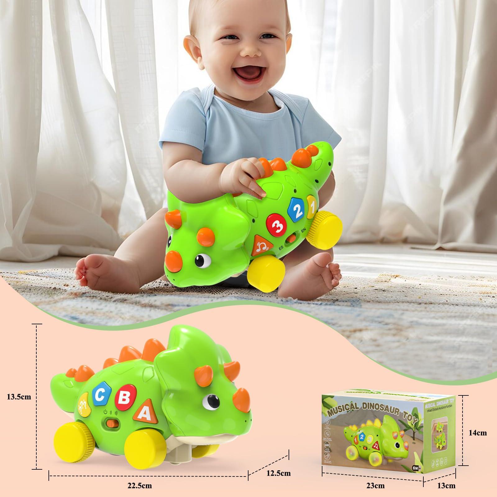 Activity-board  Jouet à ramper Dino avec lumière et musique, jouet musical pour enfants avec évitement automatique des obstacles 