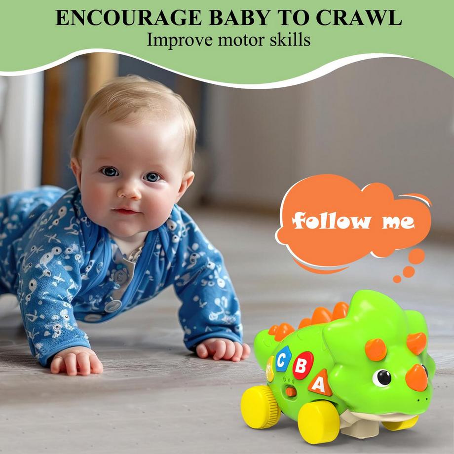 Activity-board  Dino Krabbelspielzeug mit Licht & Musik, musikalisches Kinderspielzeug mit automatischer Hindernisvermeidung 