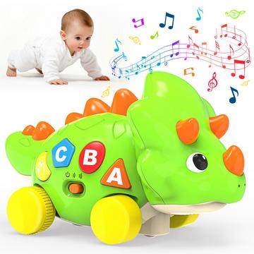 Dino Krabbelspielzeug mit Licht & Musik, musikalisches Kinderspielzeug mit automatischer Hindernisvermeidung