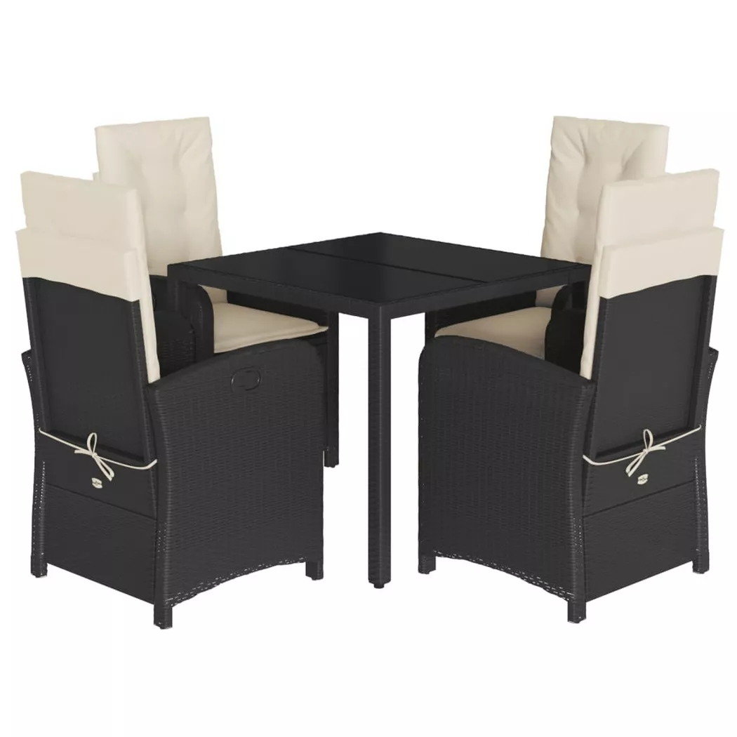 vidaXL 5-delige Tuinset met kussens poly rattan zwart3212196