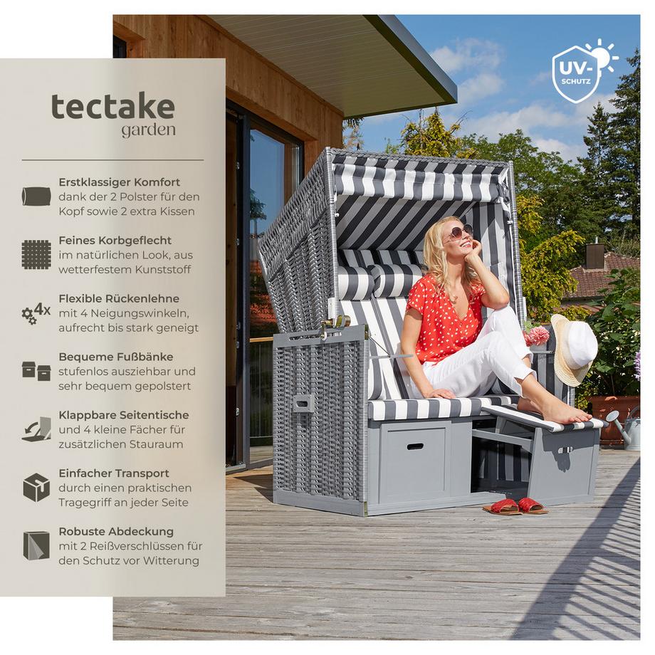 Tectake  Strandkorb Sylt gepolstert mit ausziehbaren Fußbänkchen verstellbar bis zur Liegeposition 