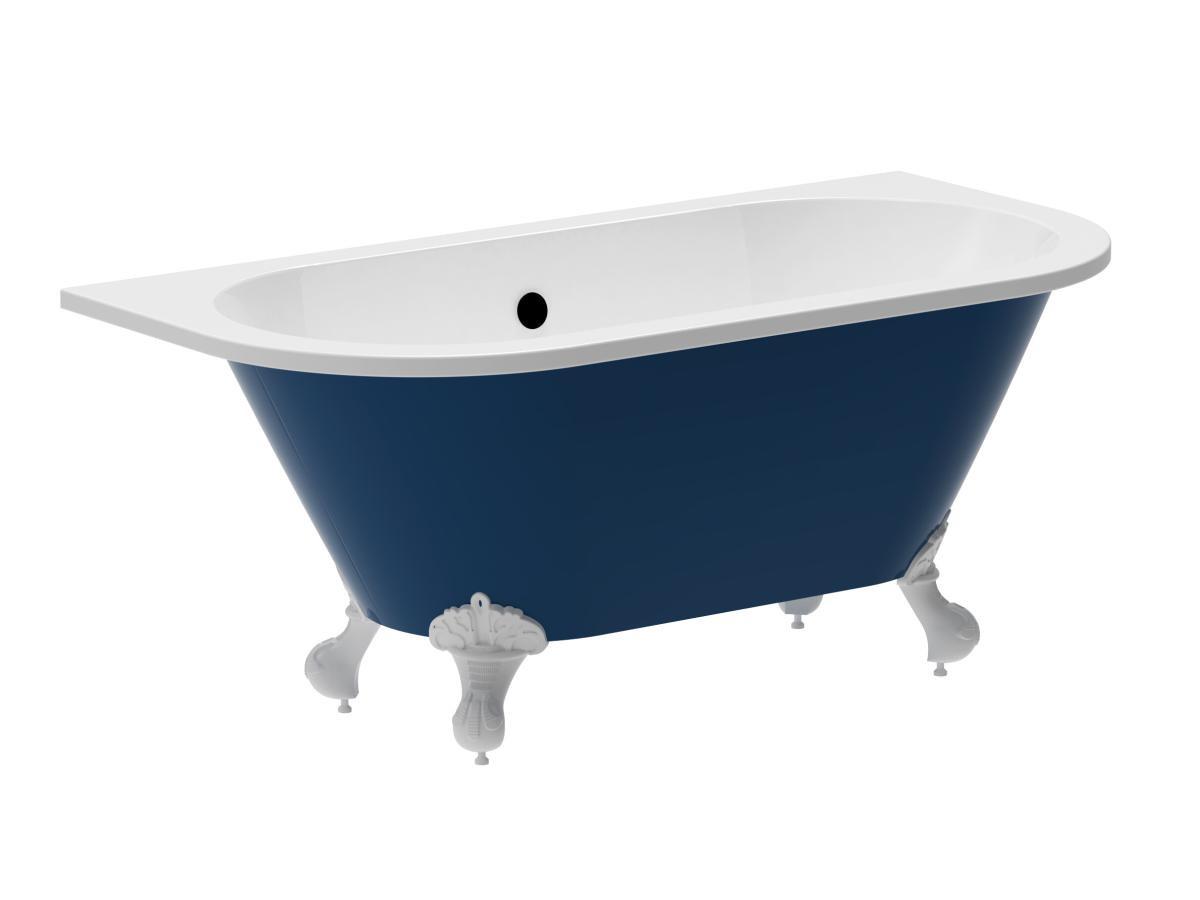 SHOWER DESIGN Baignoire semi îlot rétro avec pieds d'aigle - Bleu brillant - 154L - 150 x 74 x 61 cm - BOLISA  