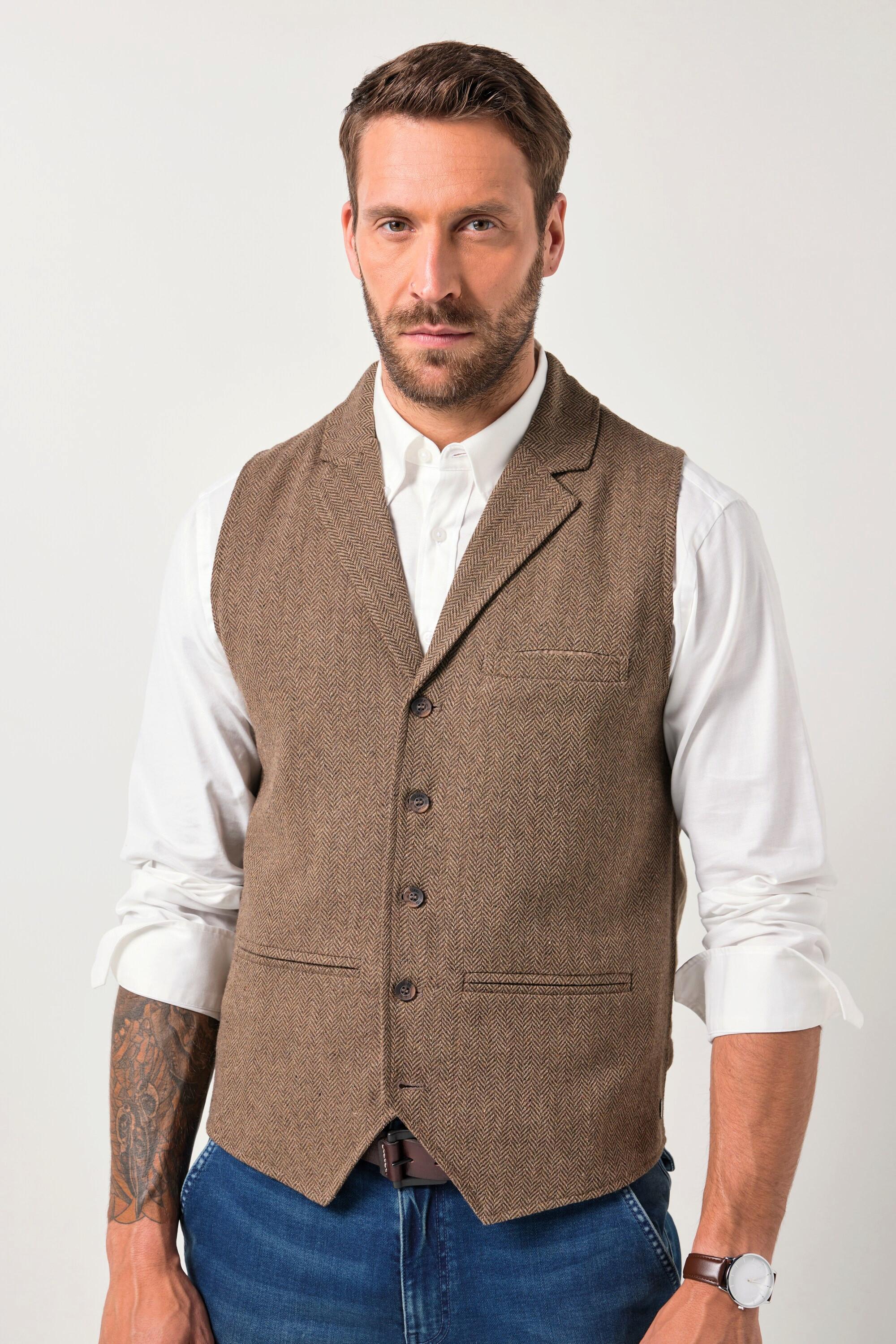 JP1880 FLEXNAMIC Gilet in Tweed Herringbone con Schiena in Maglia  