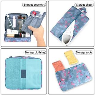 Only-bags.store  Packung mit 8 Packwürfeln, Koffer-Organisationswürfel, mit Schuhbeutel, Wäschesack, Reise-Organisatoren, Kleidersäcke, für Rucksack, Blau Flamingo 