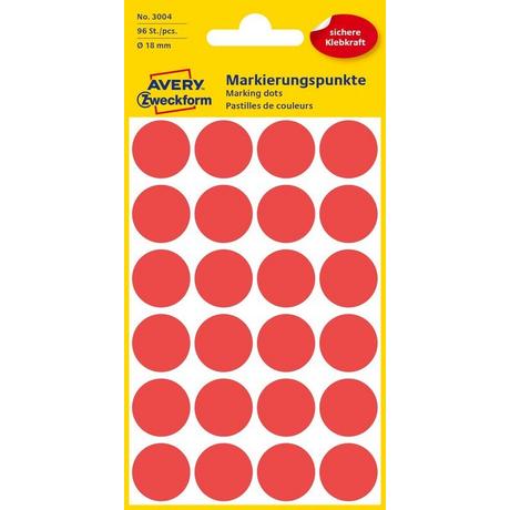 Avery-Zweckform AVERY ZWECKFORM Markierungspunkte rot 3004 96 Stück 18mm  