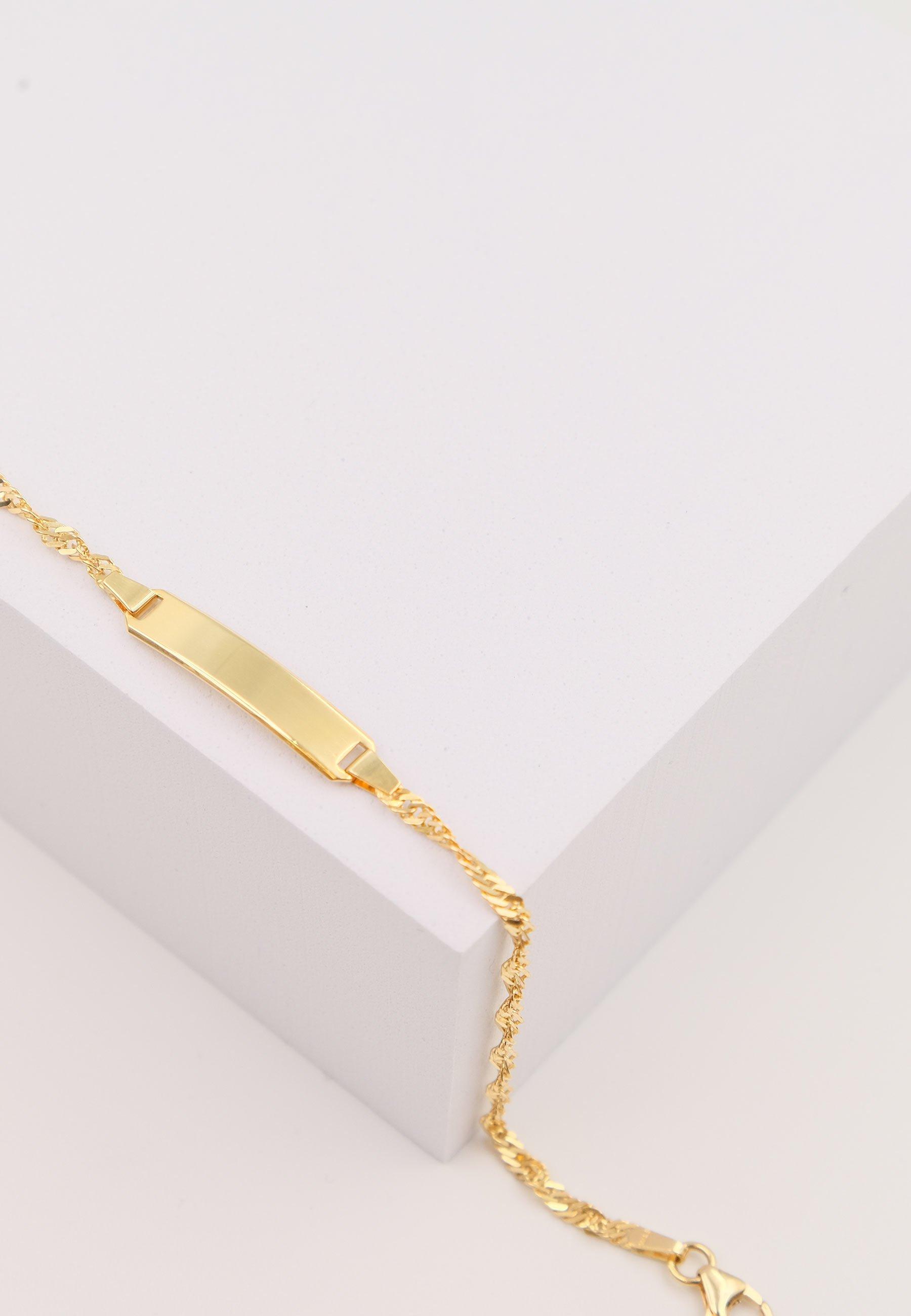 MUAU Schmuck  Bébé Bracelet Singapur Gelbgold 750, 14cm Gravurplatte 2.4cm 