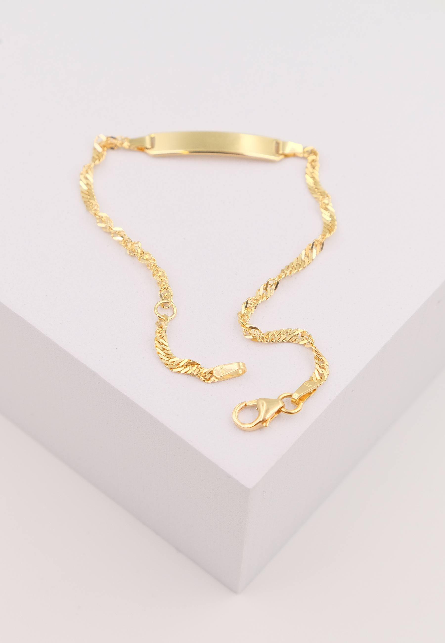 MUAU Schmuck  Bébé Bracelet Singapur Gelbgold 750, 14cm Gravurplatte 2.4cm 