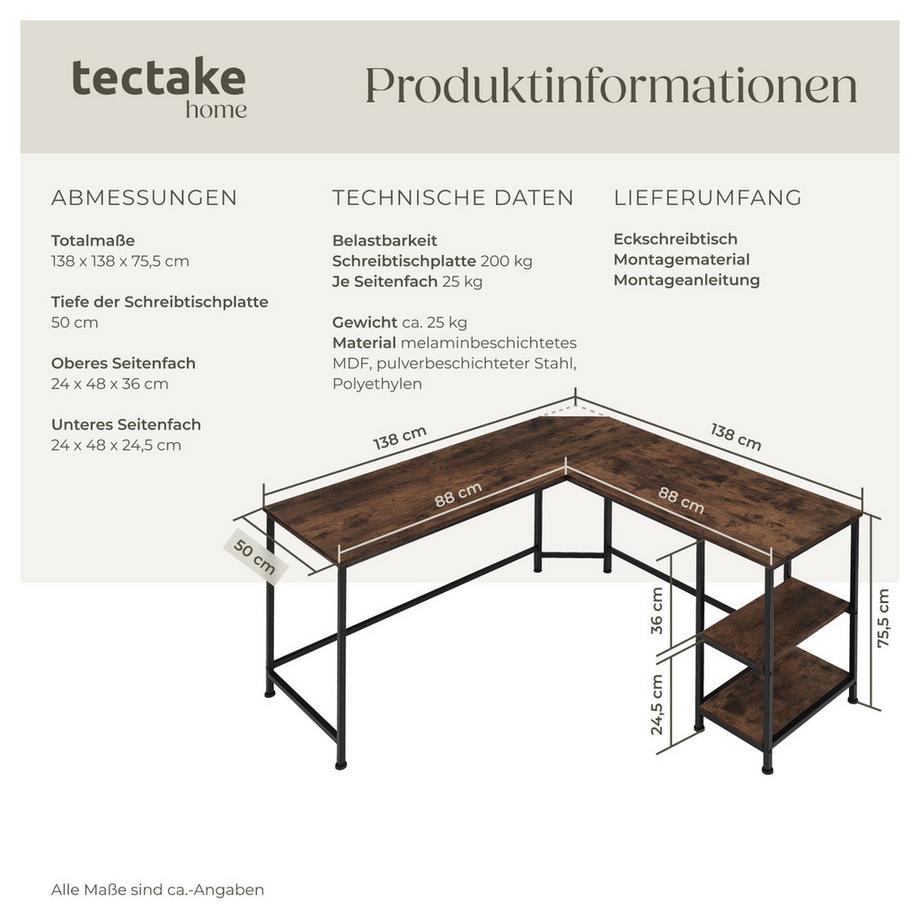 Tectake Schreibtisch Hamilton Industrial Style Holz und Stahl  