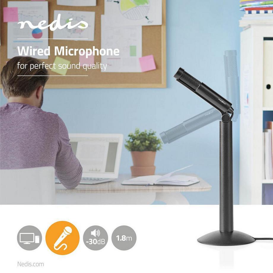 Nedis  Microphone | Utilisé pour: ordinateur / bureau / smartphone / tablette | Fermé | 1x 3,5 mm 