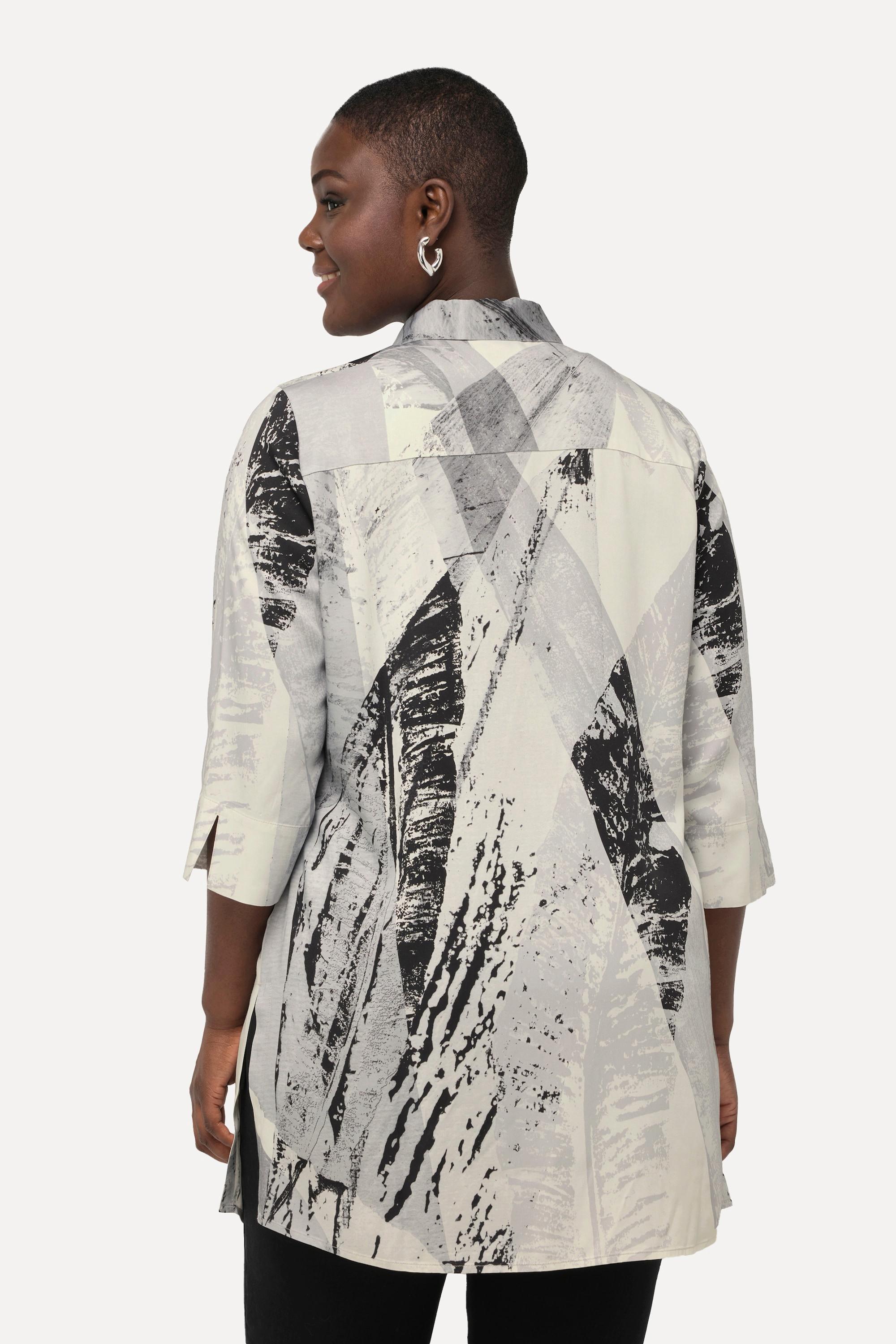 Ulla Popken Blusa lunga con piume Collo da camicia Maniche 3/4  