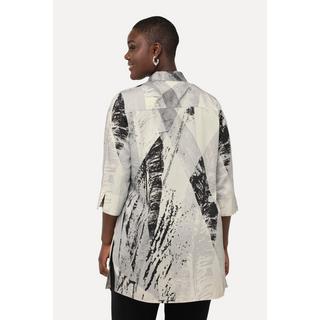 Ulla Popken  Blouse longue à motif plumes, avec col de chemise et manches 3/4 