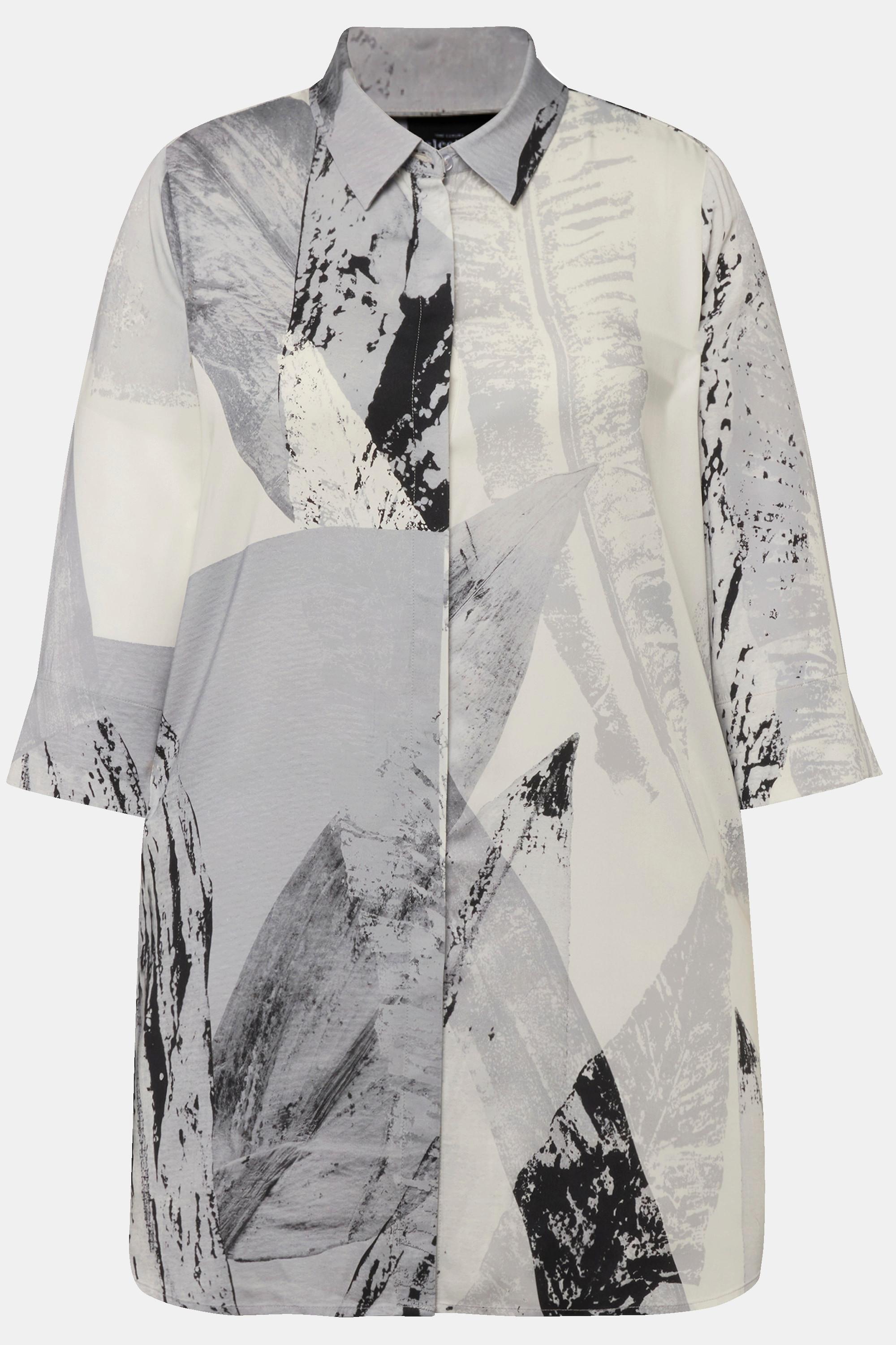 Ulla Popken Blusa lunga con piume Collo da camicia Maniche 3/4  