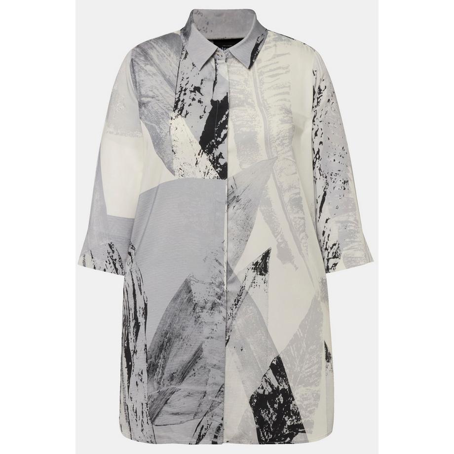 Ulla Popken Blusa lunga con piume Collo da camicia Maniche 3/4  