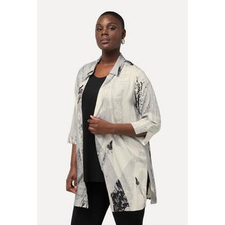 Ulla Popken  Blouse longue à motif plumes, avec col de chemise et manches 3/4 