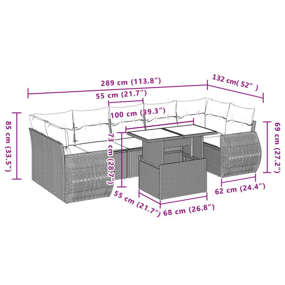 VidaXL Ensemble de canapés de jardin rotin synthétique  