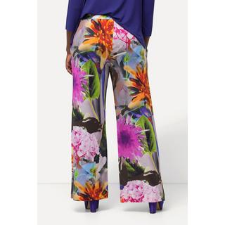 Ulla Popken  Pantalon en tissu fluide slinky à fleurs, jambe large et taille élastique 