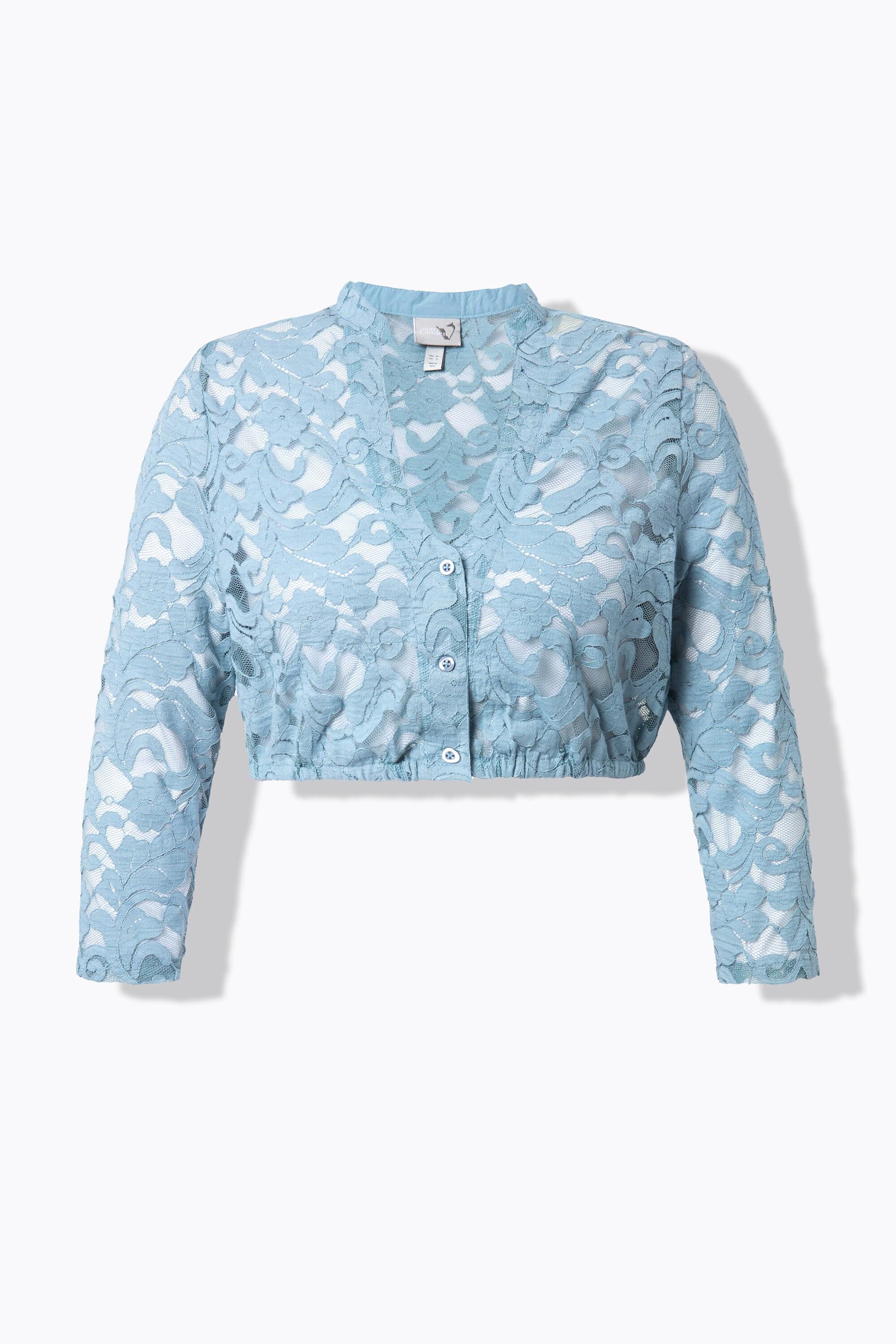 Ulla Popken Dirndlbluse Spitze V-Ausschnitt 3/4-Arm Gummisaum  