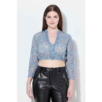 Chemisier traditionnel Dirndl à dentelle. Col en V et manches 3/4. Taille élastique