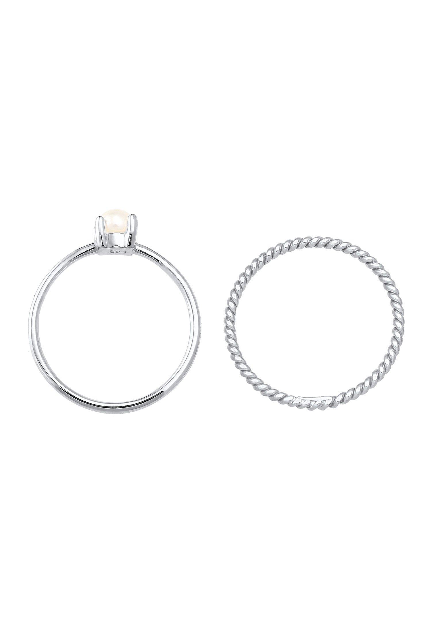 Elli  Ring Ring Set Perle Twisted 925 Silber 