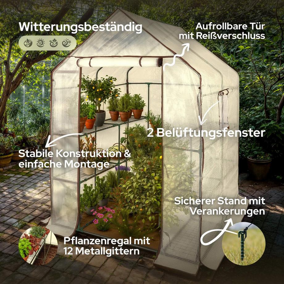 Arebos Serre en film plastique à 3 étages, Serre précoce 143 x 143 x 195 cm  