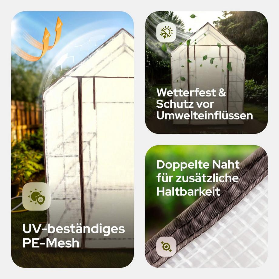 Arebos Serre en film plastique à 3 étages, Serre précoce 143 x 143 x 195 cm  