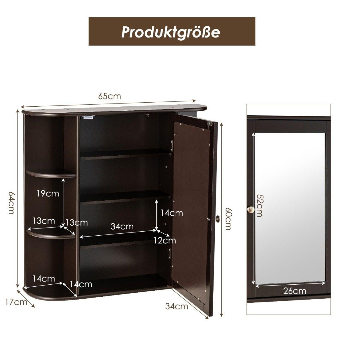 Northio Aufbewahrungsschrank zur Wandmontage Mehrzweck-Medizinschrank für Bad 66 x 16,7 x 63 cm Braun  