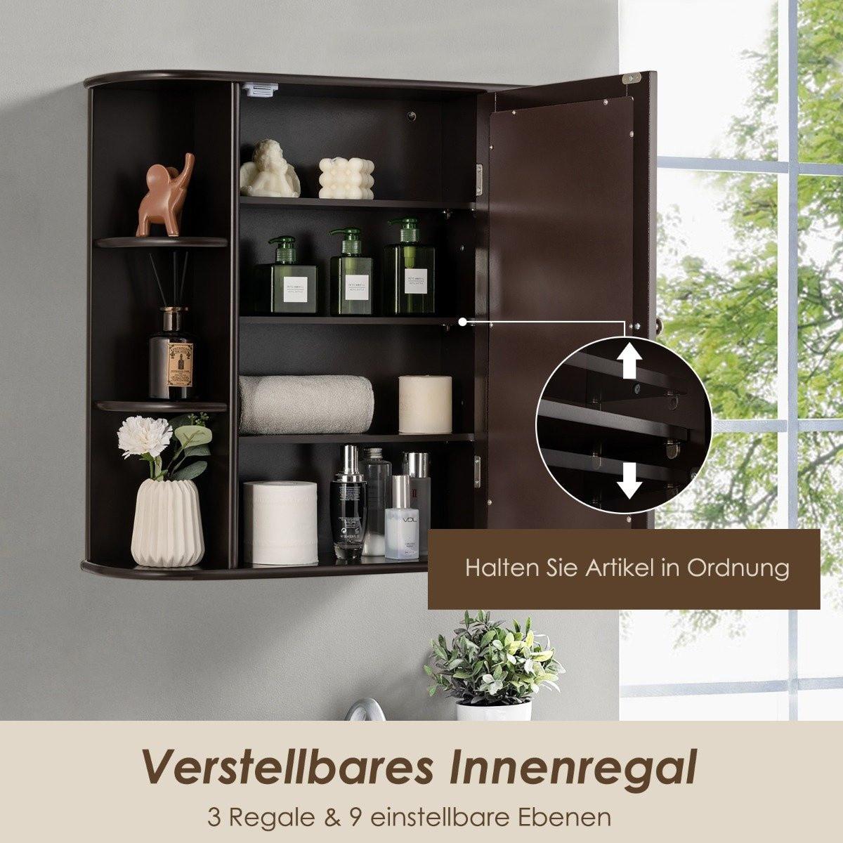 Northio Aufbewahrungsschrank zur Wandmontage Mehrzweck-Medizinschrank für Bad 66 x 16,7 x 63 cm Braun  