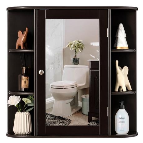 Northio Aufbewahrungsschrank zur Wandmontage Mehrzweck-Medizinschrank für Bad 66 x 16,7 x 63 cm Braun  