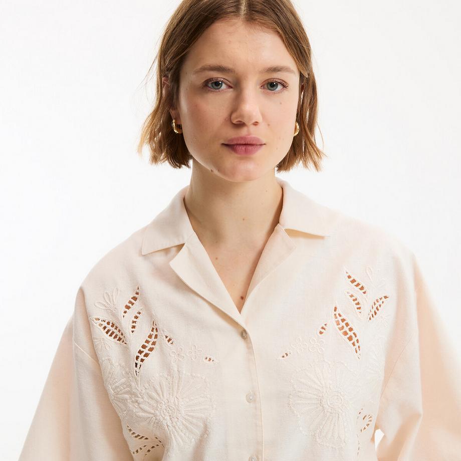 La Redoute Collections Camicia a Maniche Corte con Ricamo e Pizzo Sangallo  