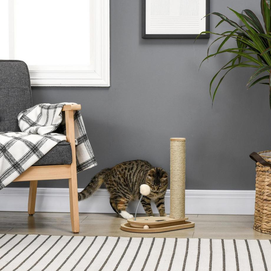 Northio  Arbre À Chat Pour Chat 40 Cm, Avec Boule En Bois Et Plateau Tournant, Naturel 