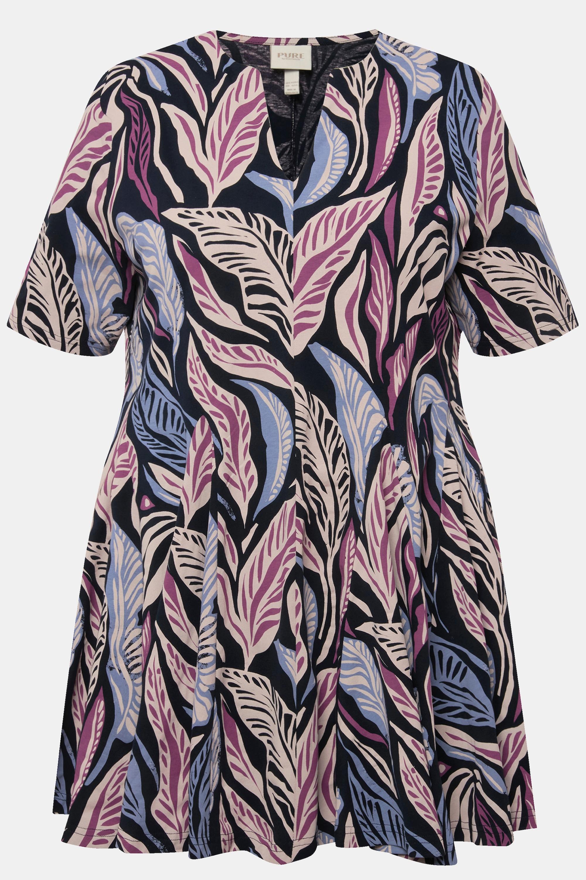 Ulla Popken Maglia lunga Scollo a tunica Mezze maniche Cotone biologico  