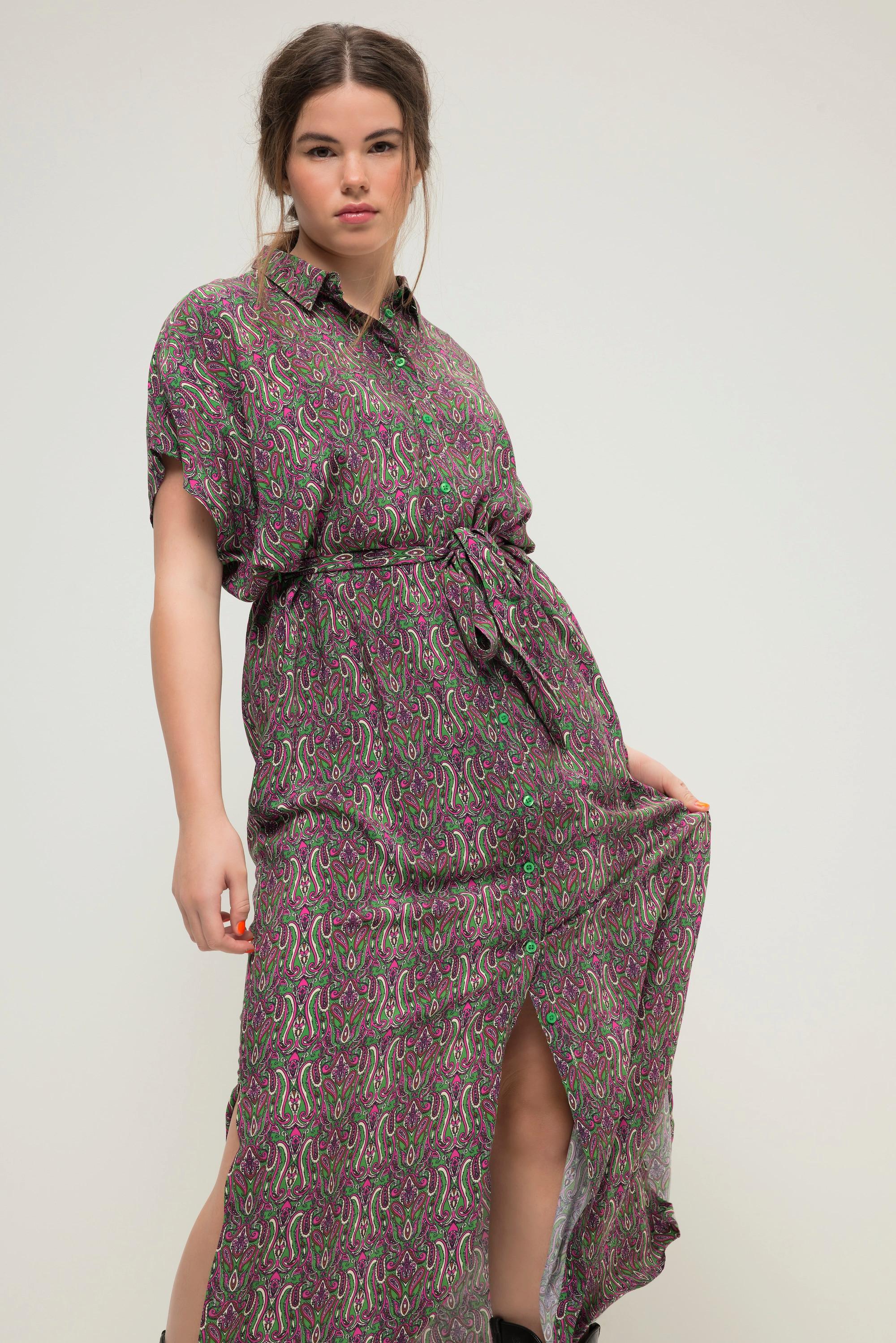 Studio Untold Maxikleid Oversized Paisley-Print Hemdkragen Knopfleiste  