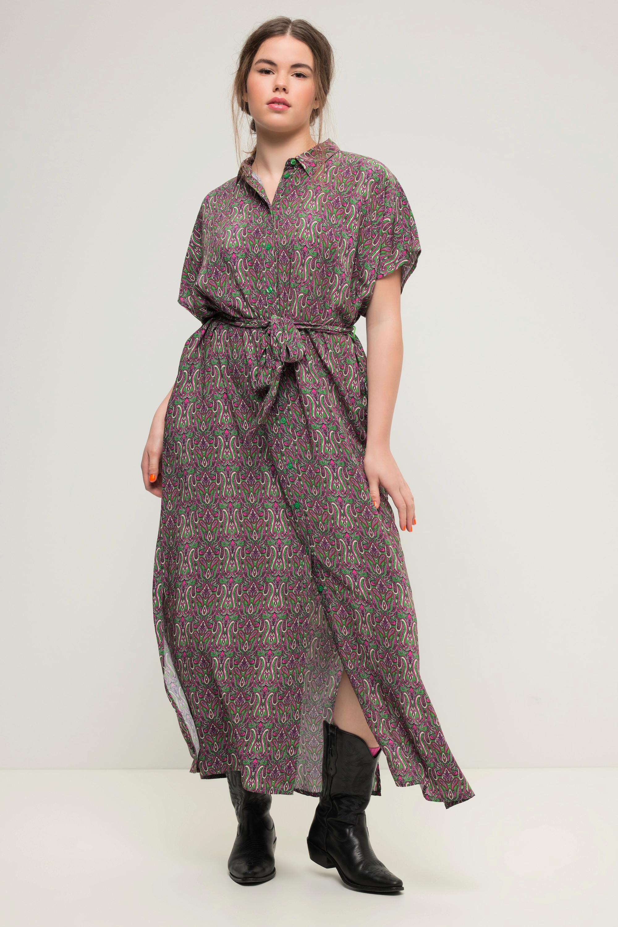 Studio Untold Maxikleid Oversized Paisley-Print Hemdkragen Knopfleiste  