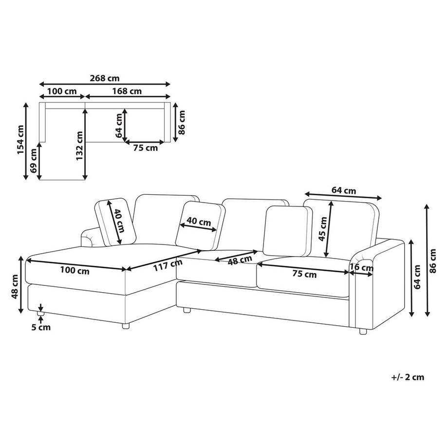 Beliani Divano angolare versione destra en Tessuto Classico KOHLO  