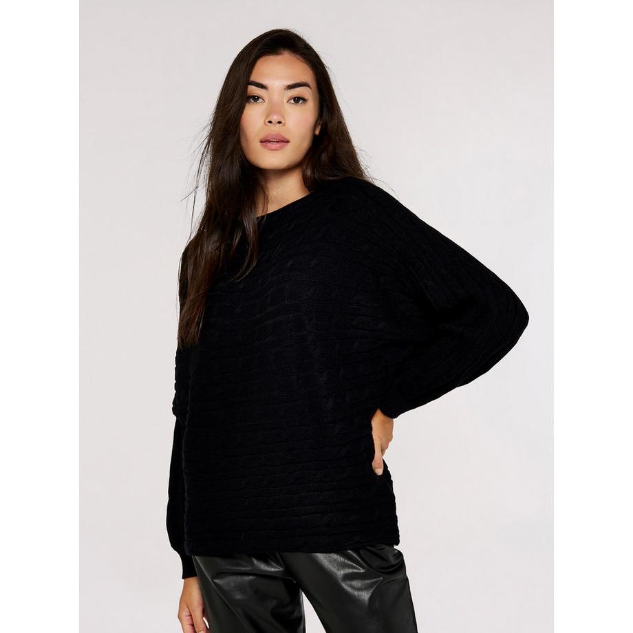 APRICOT Pull Aran à manches chauve-souris et rayures torsadées  