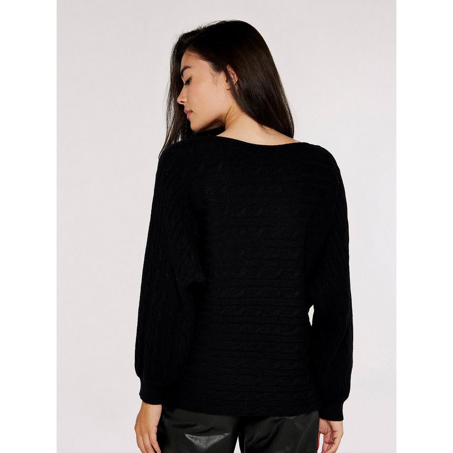 APRICOT Pull Aran à manches chauve-souris et rayures torsadées  
