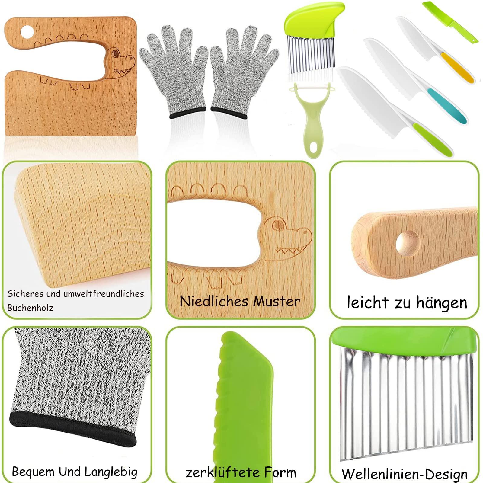 Activity-board  Couteau pour enfants Set de 9 couteaux de cuisine pour enfants pour couper et cuisiner les fruits et légumes pour les petits enfants, couteau de sécurité en bois - planche à découper - couteau à éplucher 
