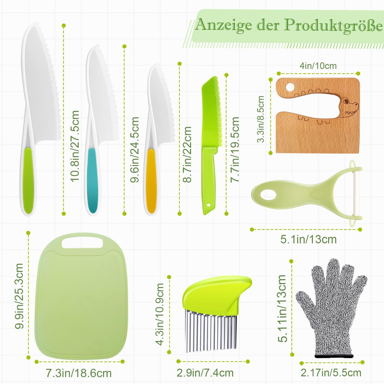 Activity-board  Kindermesser 9-teiliges Kinder-Küchenmesser-Set zum Schneiden und Kochen von Obst oder Gemüse für kleine Kinder, Sicherheits-Holzmesser-Schneidebrett-Schälmesser 