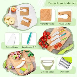 Activity-board  Couteau pour enfants Set de 9 couteaux de cuisine pour enfants pour couper et cuisiner les fruits et légumes pour les petits enfants, couteau de sécurité en bois - planche à découper - couteau à éplucher 