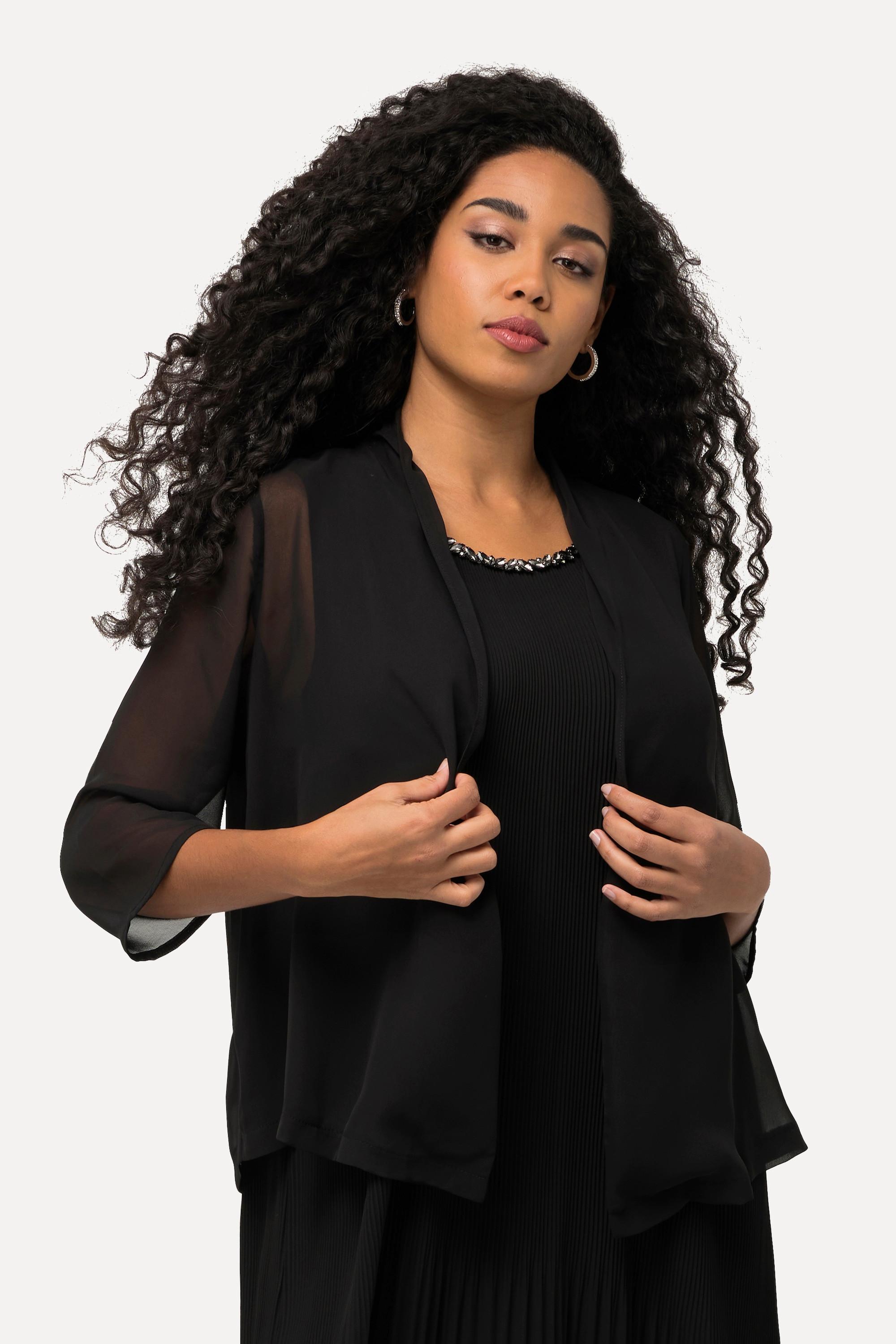 Ulla Popken Veste en mousseline oversize Col châle Manches 3/4  