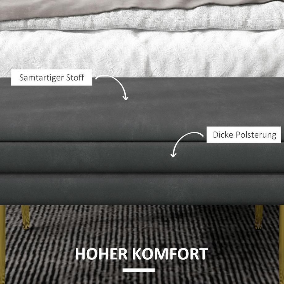 Northio  Sitzbank Polsterbank Stauraum Samtoptik Bettbank Stahlbeine Schuhbank Aufbewahrungsbank Wohnzimmer Schlafzimmer Grau 79,5X37,5X43Cm 