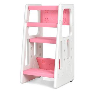 Northix Tabouret de cuisine pour enfants avec double rampe de sécurité, 3 hauteurs réglables et pieds antidérapants, rose  